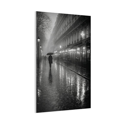 Rainy Paris Street Monochrome Wall Art & Canvas Print