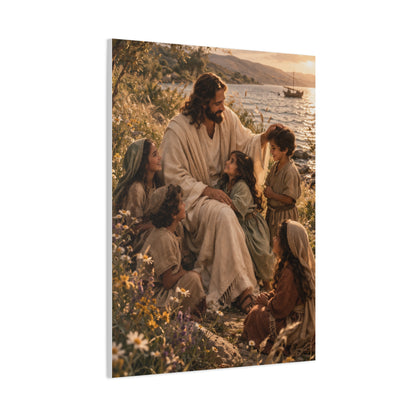 Jesus with Children Coastal Blessing Wall Art & Canvas Print