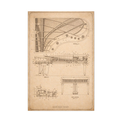 Grand Piano Blueprint Study Wall Art & Canvas Print