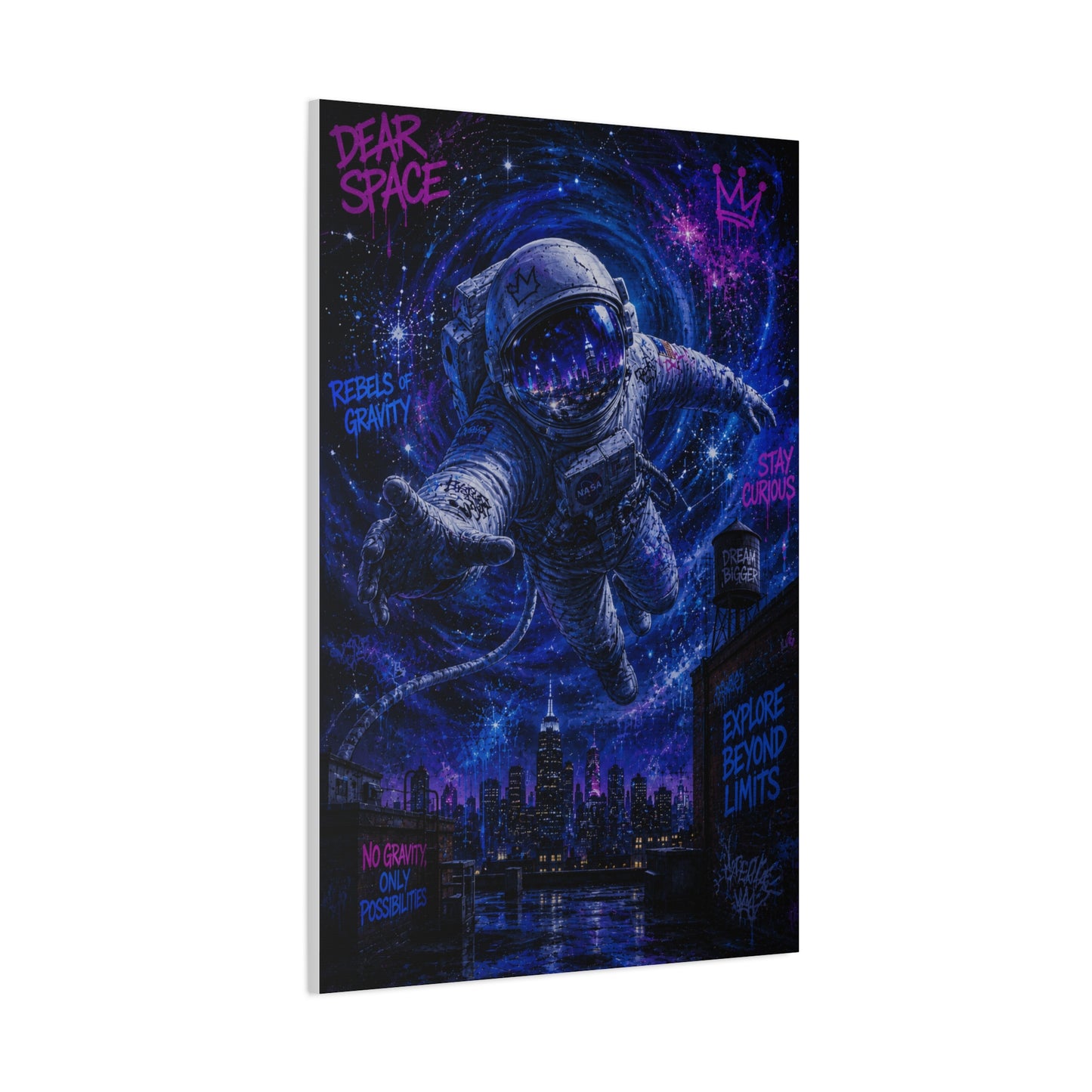 Cosmic Graffiti Astronaut Street Wall Art & Canvas Print