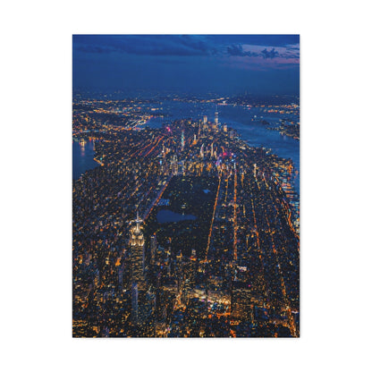 Aerial Manhattan Night Grid Wall Art & Canvas Print