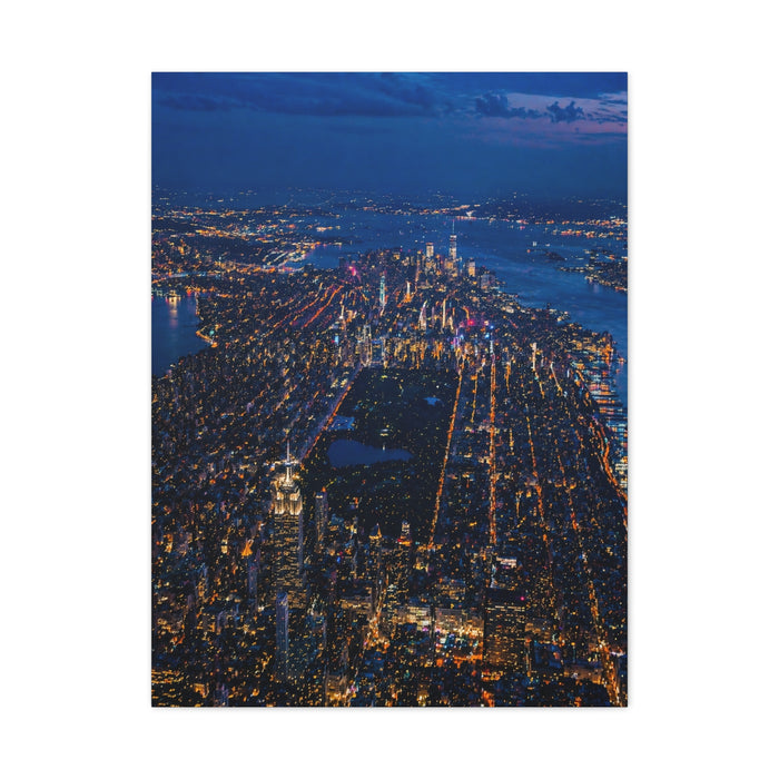 Aerial Manhattan Night Grid Wall Art & Canvas Print