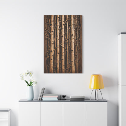 Carved Birch Wood Panel Relief Trees Wall Art & Canvas Print