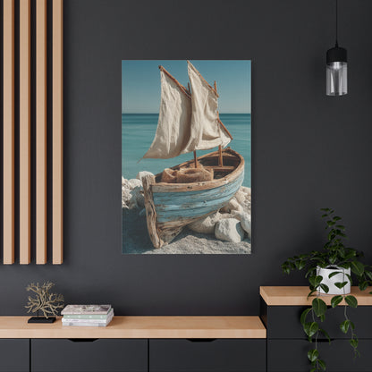 Driftwood Sailboat Coastal Sculpture Wall Art & Canvas Print