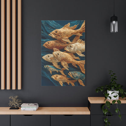 Driftwood School of Fish Relief Wall Art & Canvas Print
