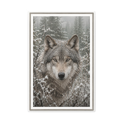 Snow Forest Gray Wolf Framed Portrait Wall Art & Canvas Print