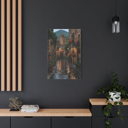 Tuscan Village Rain Street Wall Art & Canvas Print