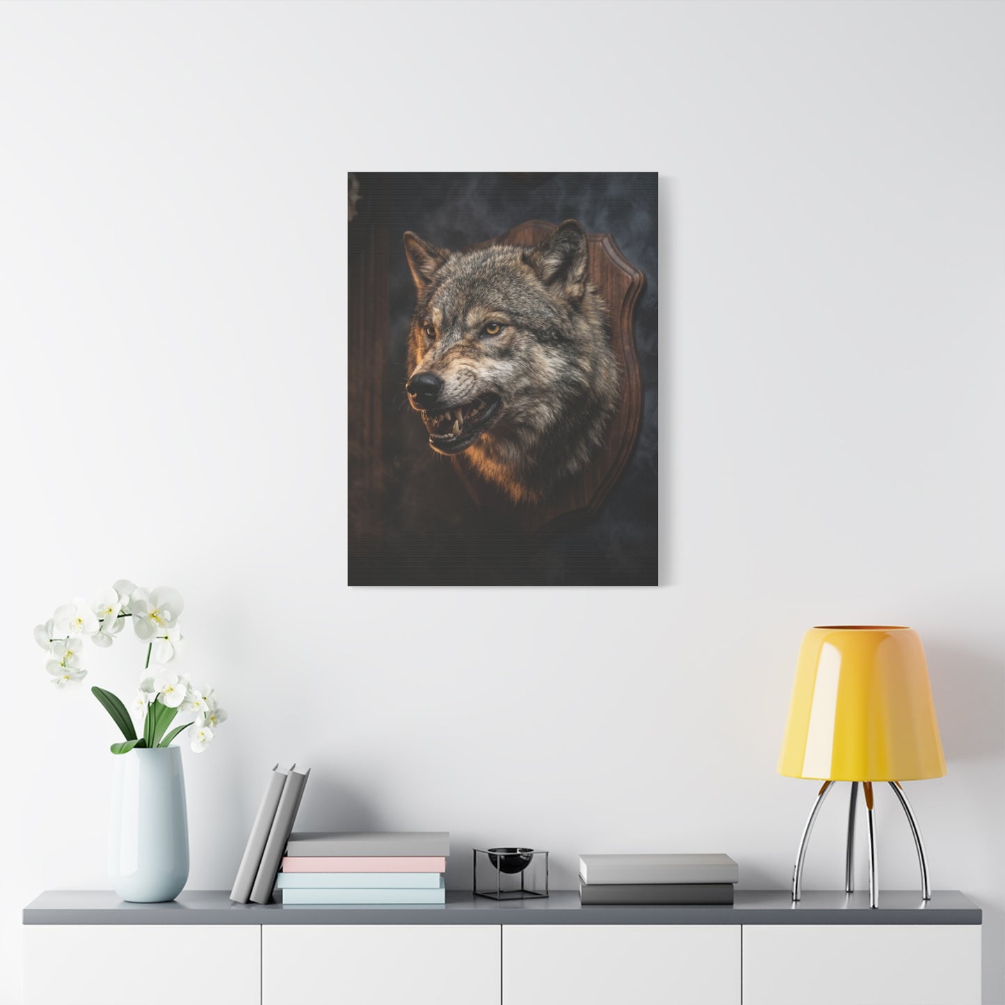 Mounted Wolf Head Lodge Trophy Scene Wall Art & Canvas Print