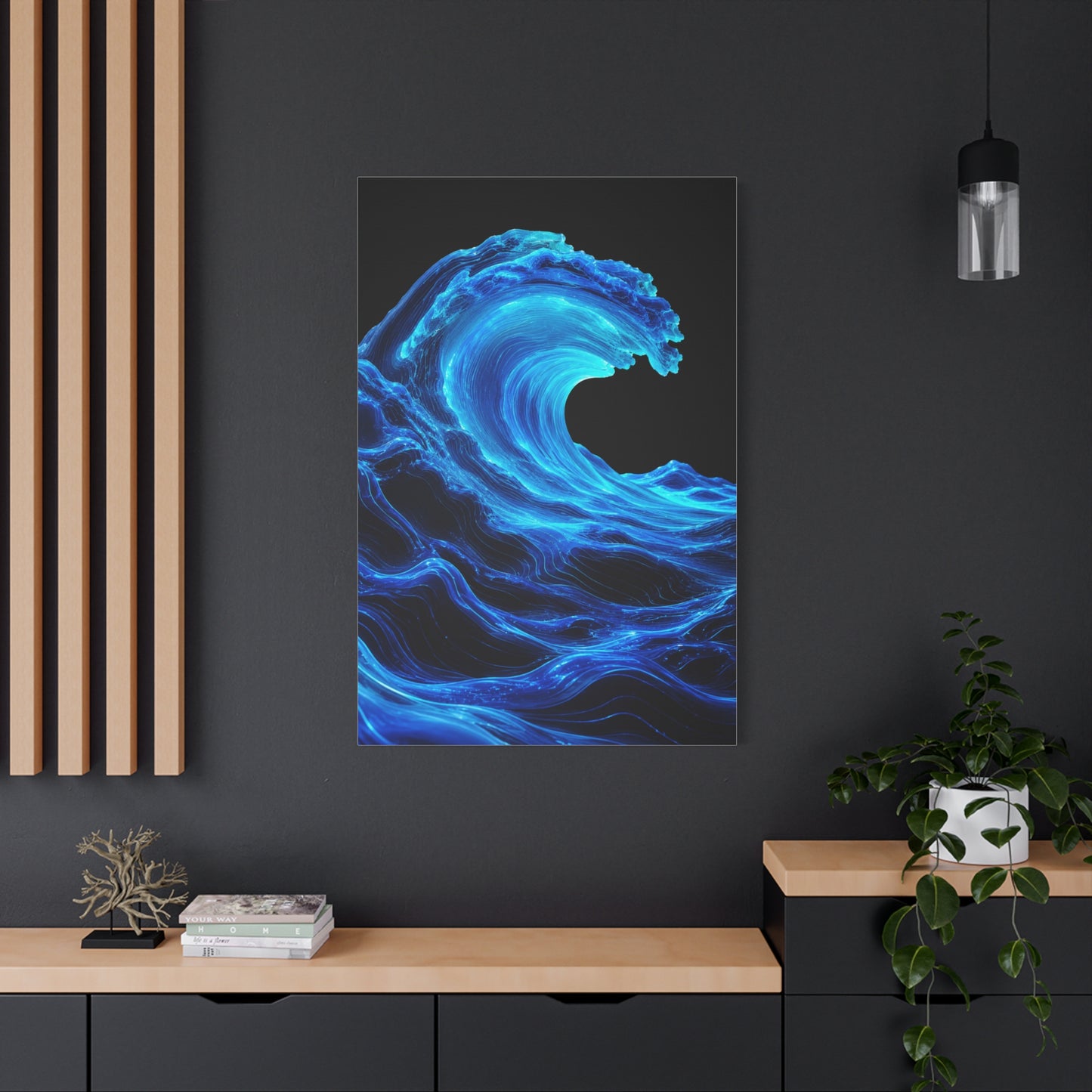Luminous Neon Blue Wave Energy Wall Art & Canvas Print
