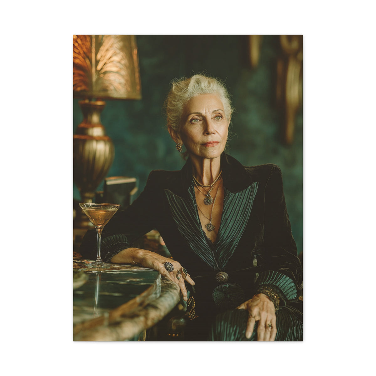 Silver-Haired Woman Martini Portrait Wall Art & Canvas Print