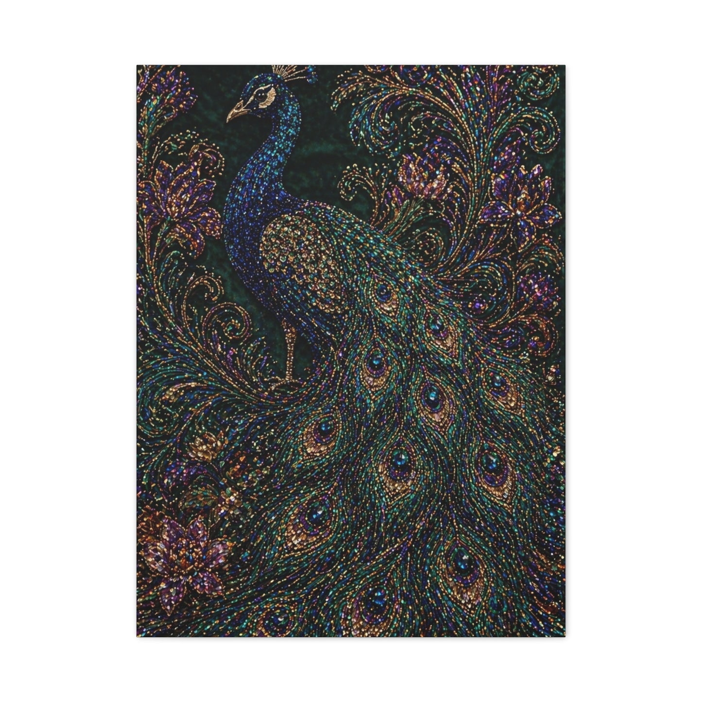 Beaded Textile Peacock Couture Wall Art & Canvas Print