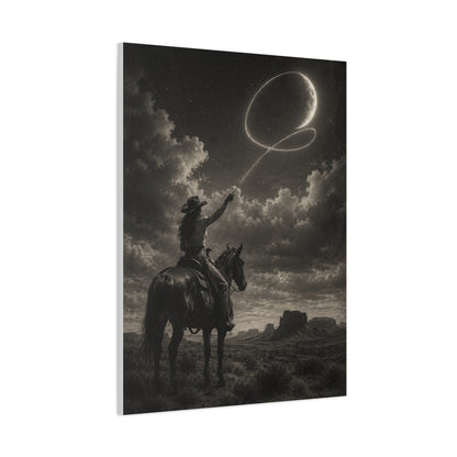 Cowgirl Moon Lasso Silhouette Scene Wall Art & Canvas Print