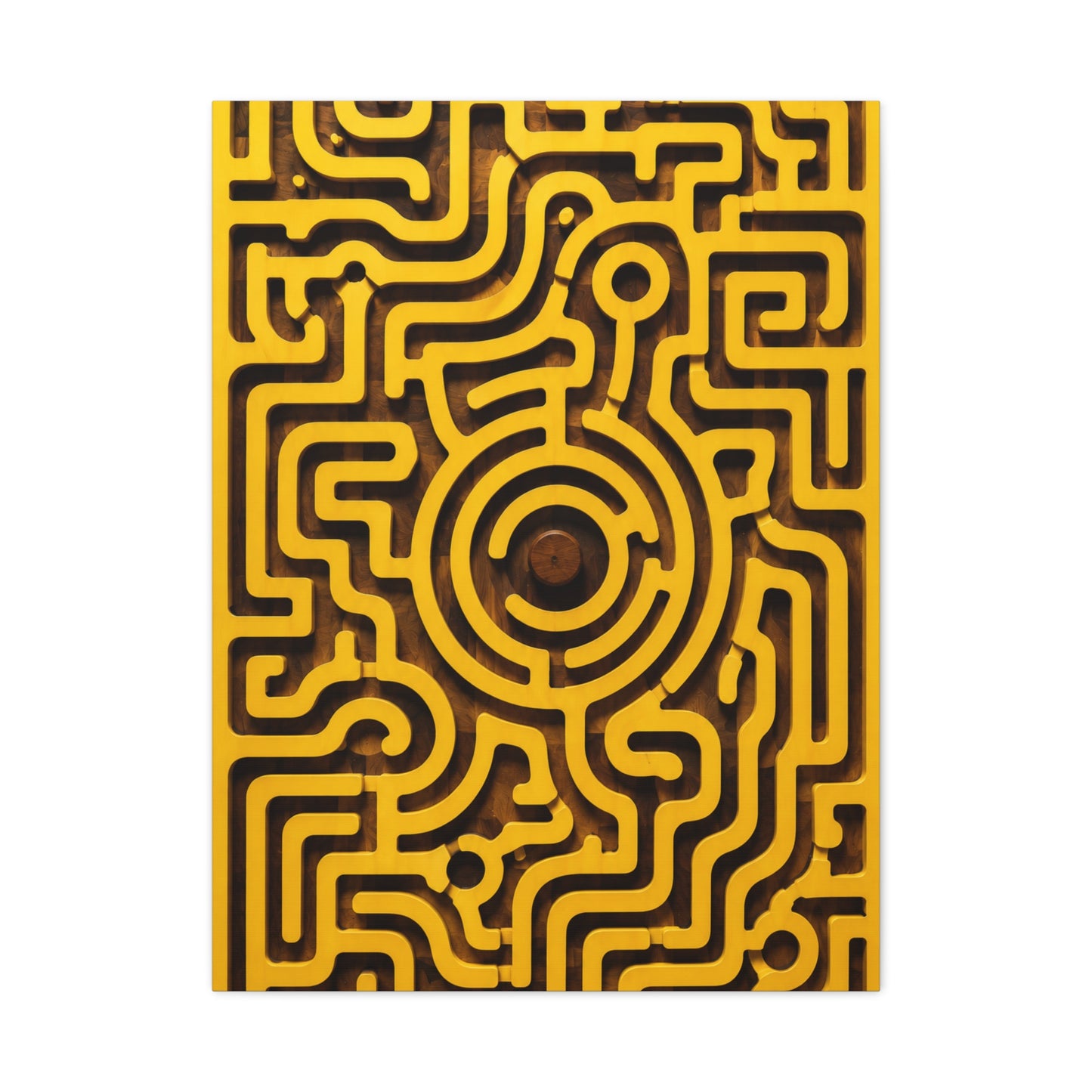 Circular Labyrinth Yellow Relief Design Wall Art & Canvas Print