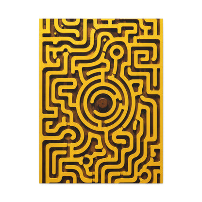 Circular Labyrinth Yellow Relief Design Wall Art & Canvas Print