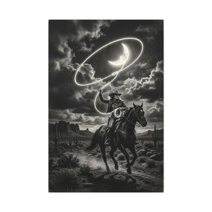 Moon Lasso Cowgirl Night Scene Wall Art & Canvas Print