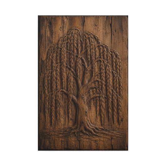 Carved Willow Tree Wooden Relief Trees Wall Art & Canvas Print