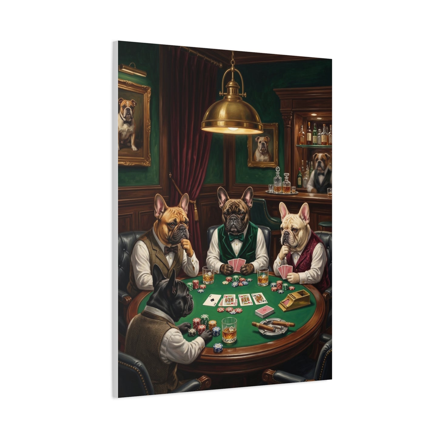 French Bulldog Private Bar Poker Scene Wall Art & Canvas Print