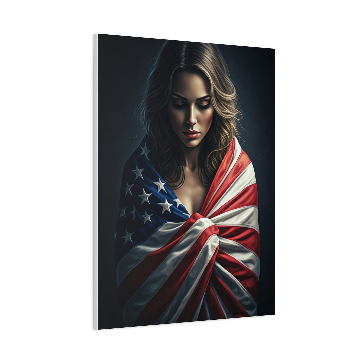 Woman Draped in American Flag Reflection Wall Art & Canvas Prints