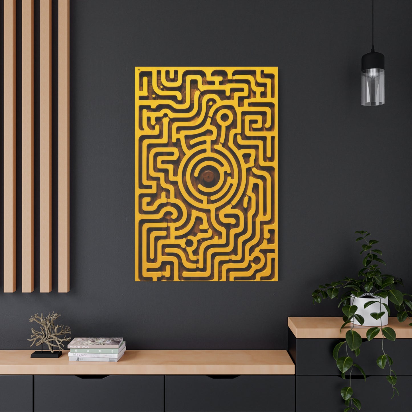 Circular Labyrinth Yellow Relief Design Wall Art & Canvas Print