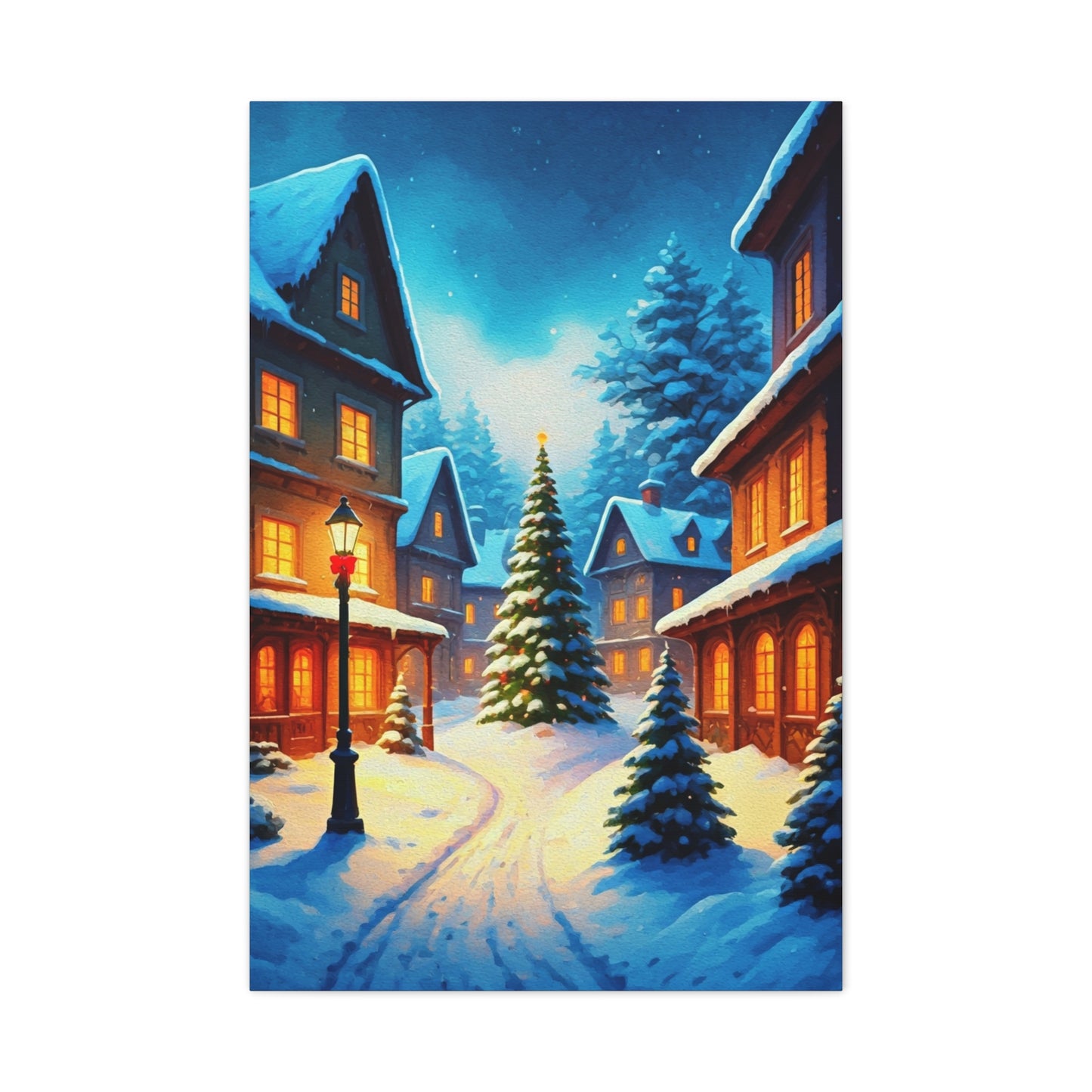 Watercolor Winter Village Christmas Scene Wall Art & Canvas Print