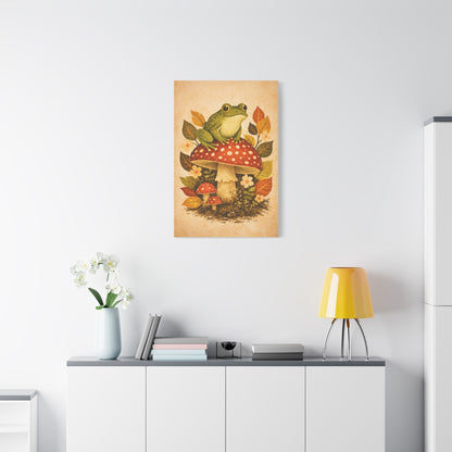 Whimsical Retro Frog and Mushroom Composition Wall Art & Canvas Print