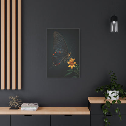 Midnight Black Butterfly On Wildflower Wall Art & Canvas Prints