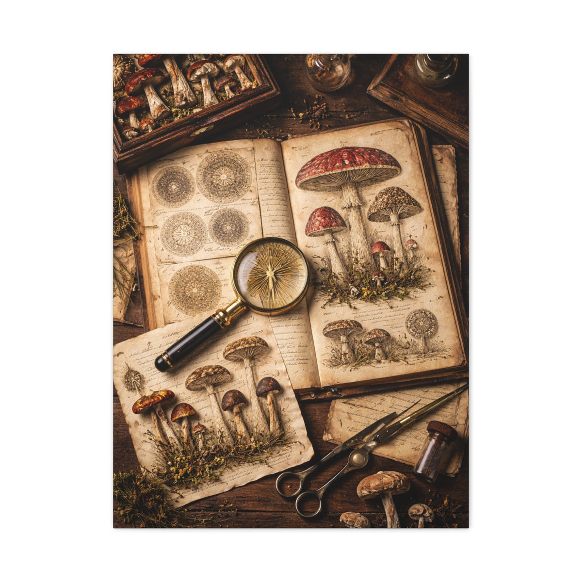 Cabinet-of-Curiosities Mushroom Study Wall Art & Canvas Print
