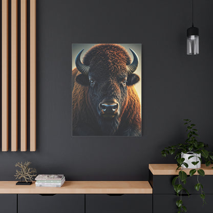 Classic Frontal American Bison Portrait with Soft Neutral Backdrop Wall Art & Canvas Print