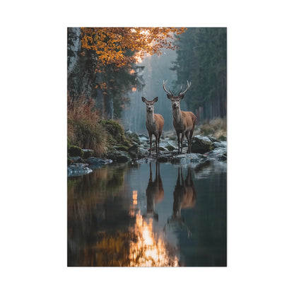 Autumn Forest Deer Reflection Wall Art & Canvas Print