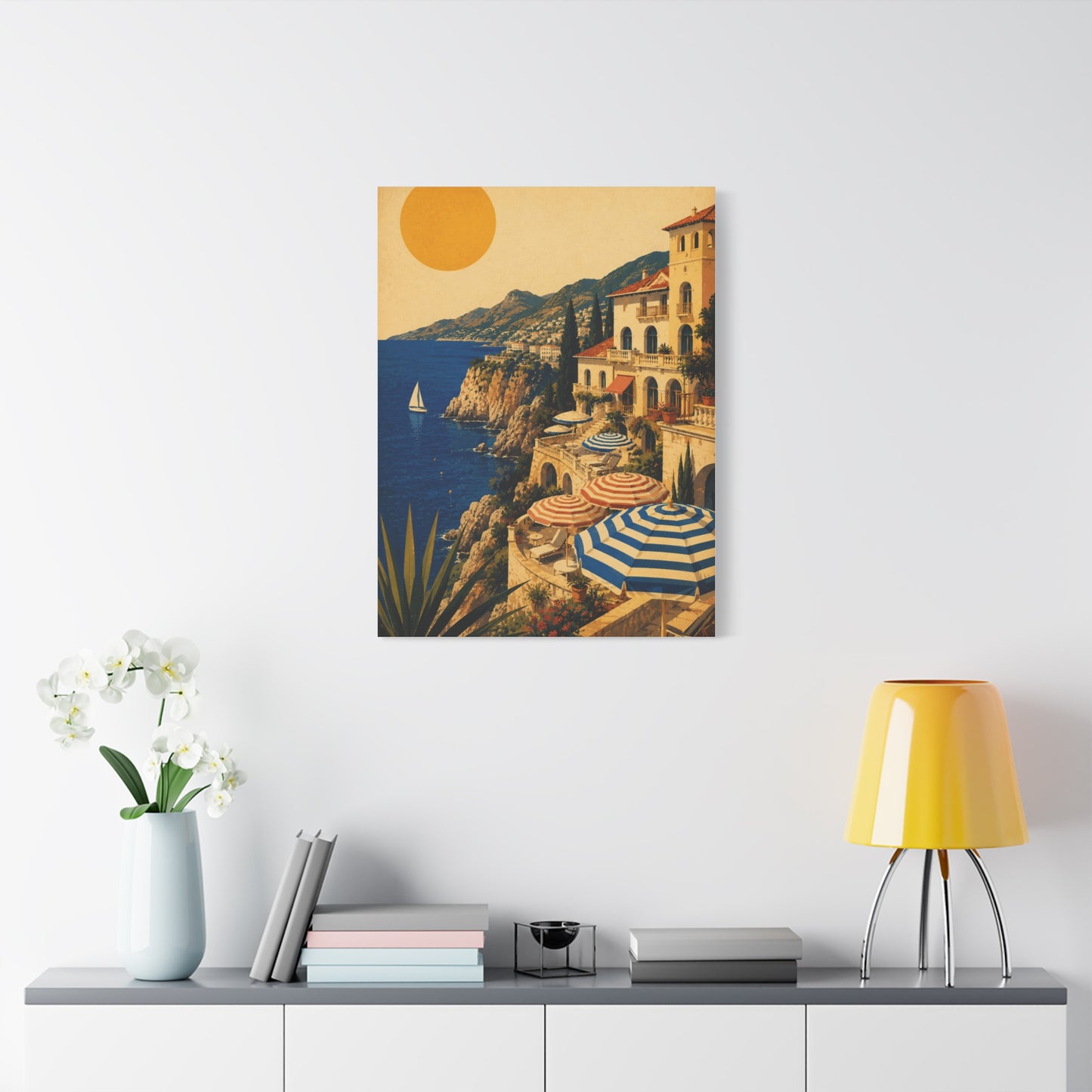 Riviera Coastal Terrace Poster Wall Art & Canvas Print