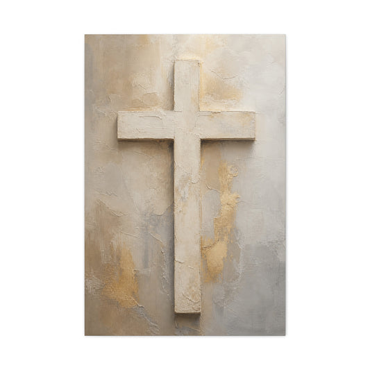 Minimal Ivory Christian Cross Wall Art & Canvas Print
