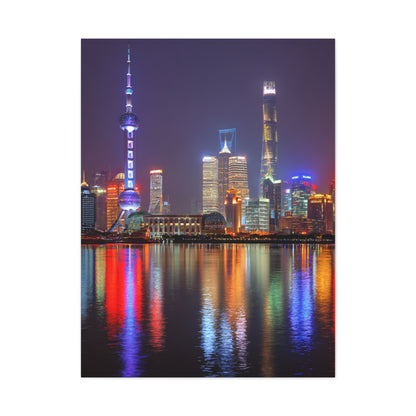 Shanghai Skyline Night Reflections Wall Art & Canvas Print