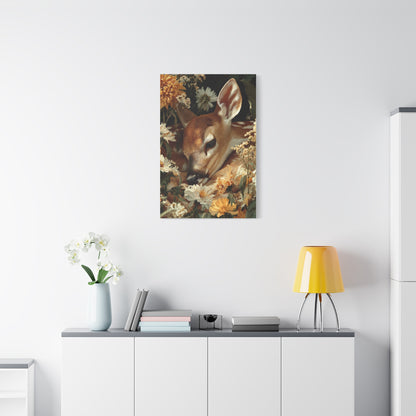 Floral Garland Deer Portrait Wall Art & Canvas Print