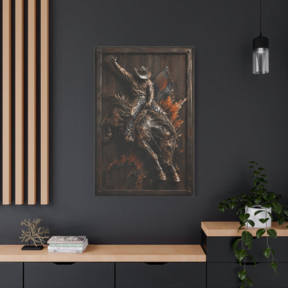Rodeo Bronc Rider Metal Relief Panel Wall Art & Canvas Print