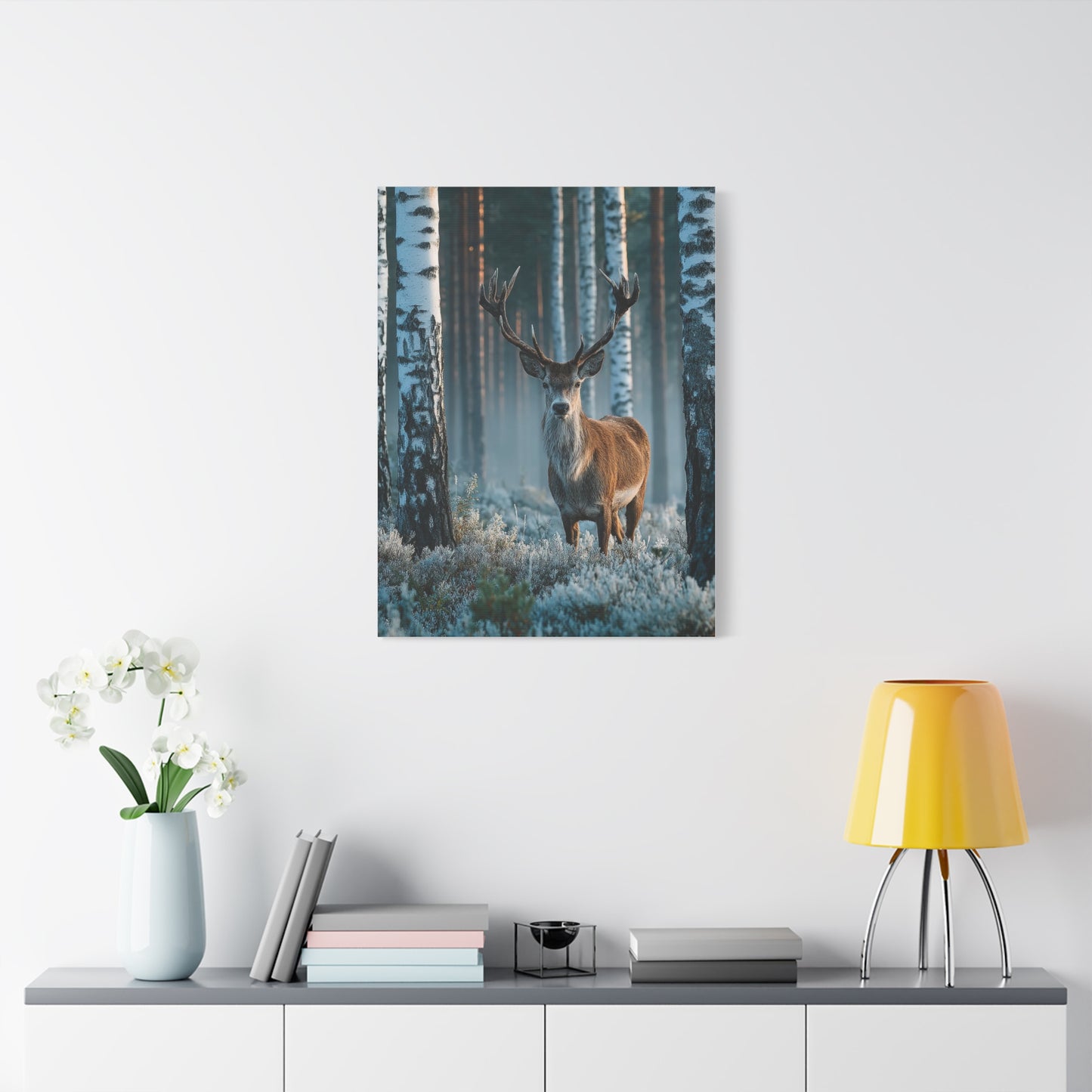 Nordic Birch Forest Stag Wall Art & Canvas Print