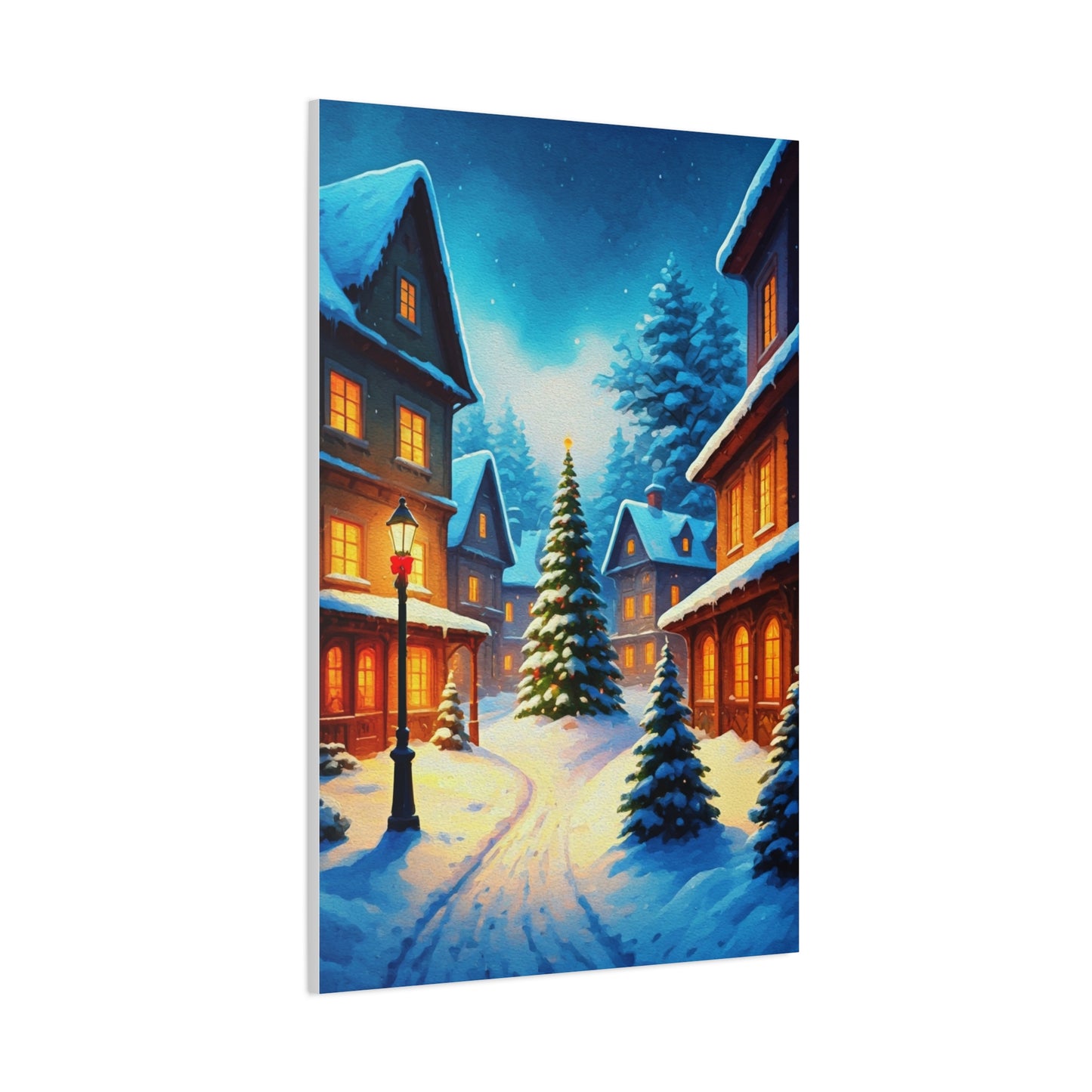 Watercolor Winter Village Christmas Scene Wall Art & Canvas Print