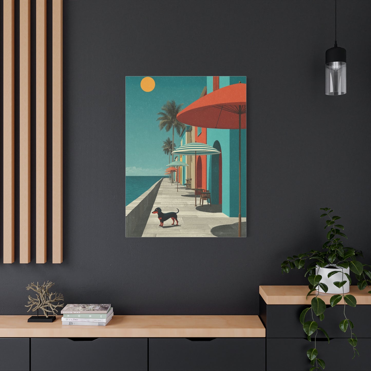 Dachshund Seaside Promenade Wall Art & Canvas Print