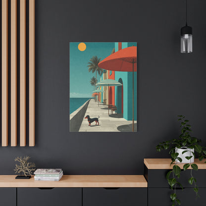 Dachshund Seaside Promenade Wall Art & Canvas Print