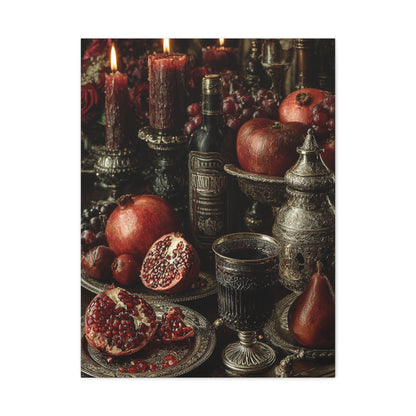 Pomegranate and Candlelight Renaissance Still Life Wall Art & Canvas Print