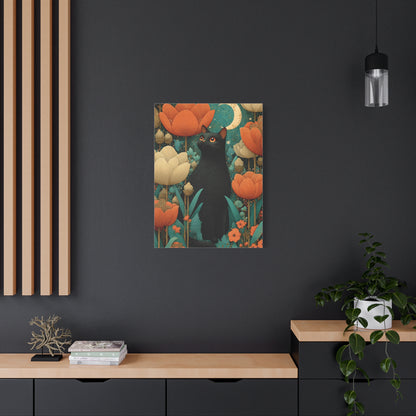 Folk Black Cat Garden Wall Art & Canvas Print