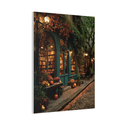 Autumn Bookshop Street Scene Wall Art & Canvas Print