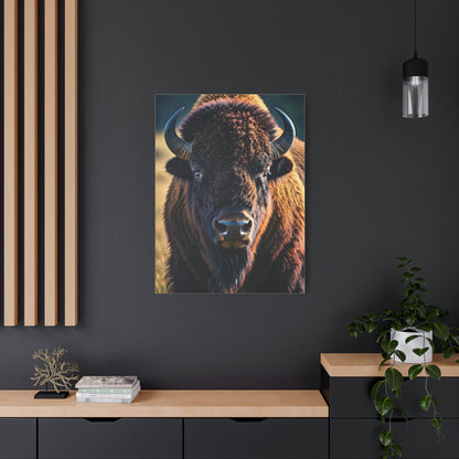 Dramatic Frontal Bison with Warm Copper Tones Wall Art & Canvas Print