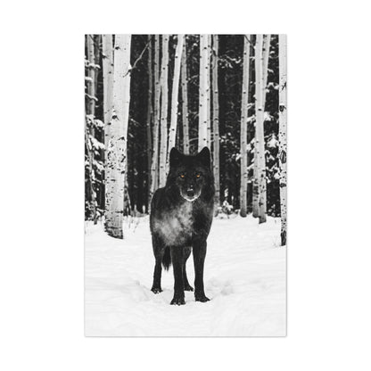 Snow Forest Black Wolf Minimal Scene Wall Art & Canvas Print