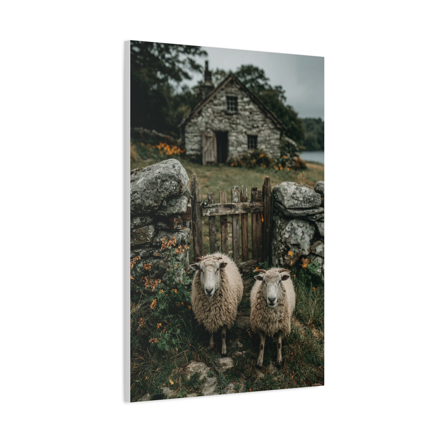 Sheep at Farmhouse Gate Wall Art & Canvas Print