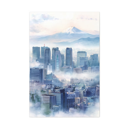 Tokyo Skyline Morning Mist With Mount Fuji Wall Art & Canvas Print