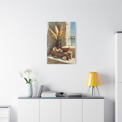Driftwood Coastal Still Life with Pampas Wall Art & Canvas Print