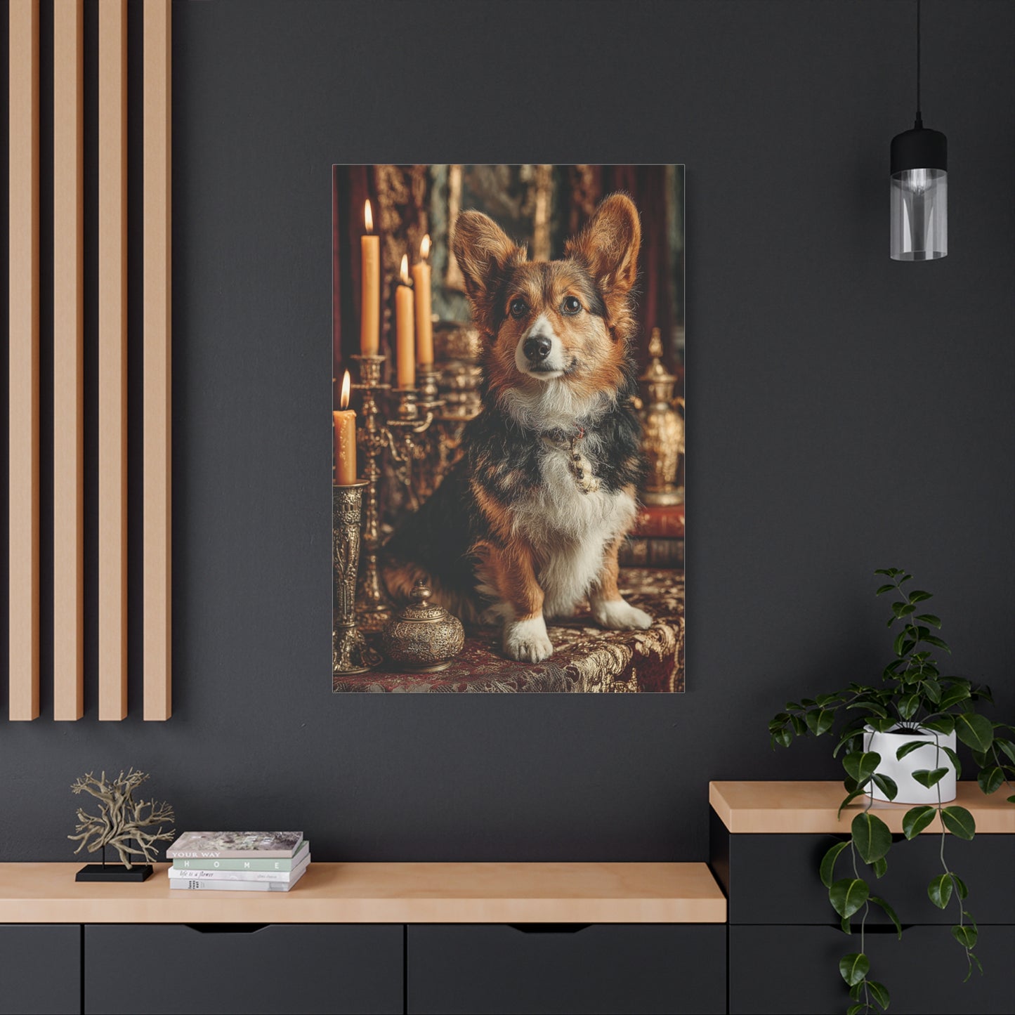 Candlelit Royal Corgi Portrait Wall Art & Canvas Print