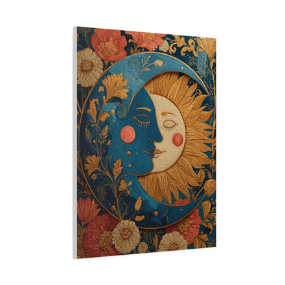 Celestial Sun and Moon Folk Wall Art & Canvas Print