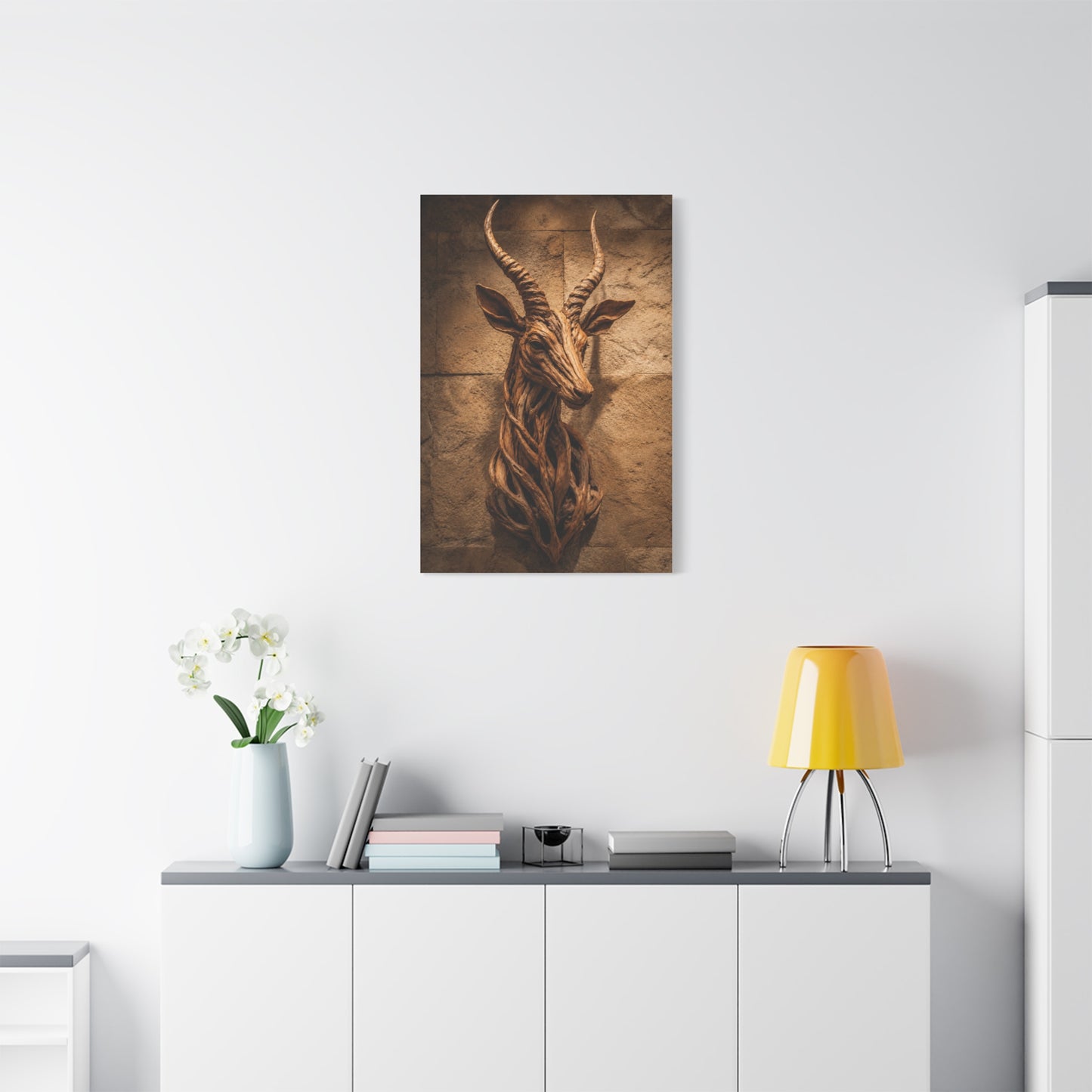 Teak Root Antelope Sculptural Mount Wall Art & Canvas Print