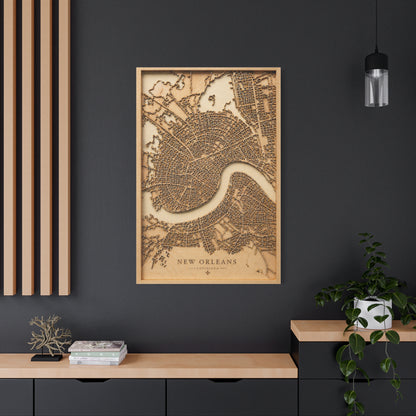 New Orleans Wooden Map Relief Wall Art & Canvas Print